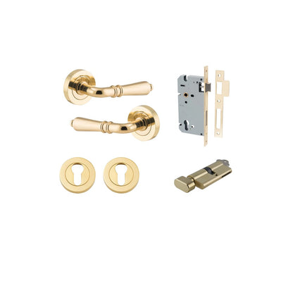 Iver Sarlat  Door Lever Rose Round Concealed Fix Pair, Passage Kit, Privacy Kit , Entrance Kit with High Security Lock - Polished Brass