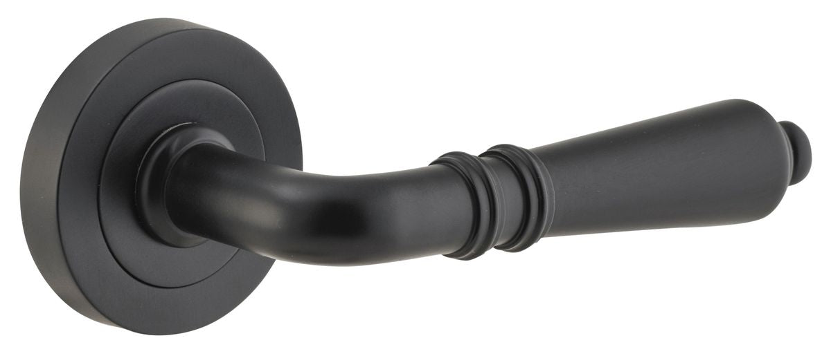 Iver Sarlat  Door Lever Rose Round Concealed Fix Pair, Passage Kit, Privacy Kit , Entrance Kit with High Security Lock - Matt Black