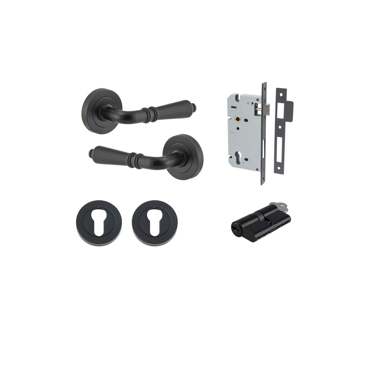 Iver Sarlat  Door Lever Rose Round Concealed Fix Pair, Passage Kit, Privacy Kit , Entrance Kit with High Security Lock - Matt Black