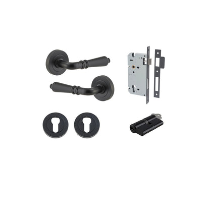 Iver Sarlat  Door Lever Rose Round Concealed Fix Pair, Passage Kit, Privacy Kit , Entrance Kit with High Security Lock - Matt Black