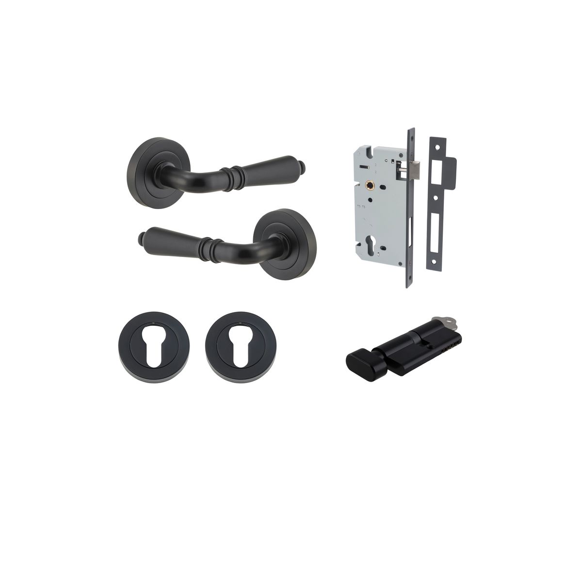 Iver Sarlat  Door Lever Rose Round Concealed Fix Pair, Passage Kit, Privacy Kit , Entrance Kit with High Security Lock - Matt Black