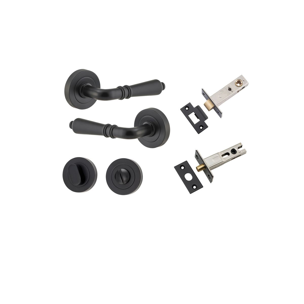 Iver Sarlat  Door Lever Rose Round Concealed Fix Pair, Passage Kit, Privacy Kit , Entrance Kit with High Security Lock - Matt Black