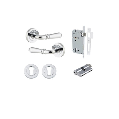 Iver Sarlat  Door Lever Rose Round Concealed Fix Pair, Passage Kit, Privacy Kit , Entrance Kit with High Security Lock - Polished Chrome