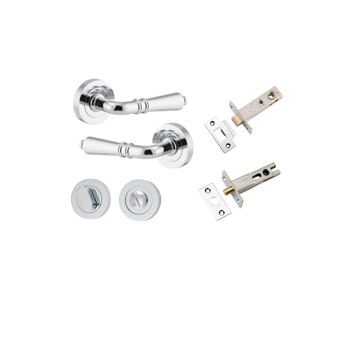 Iver Sarlat  Door Lever Rose Round Concealed Fix Pair, Passage Kit, Privacy Kit , Entrance Kit with High Security Lock - Polished Chrome