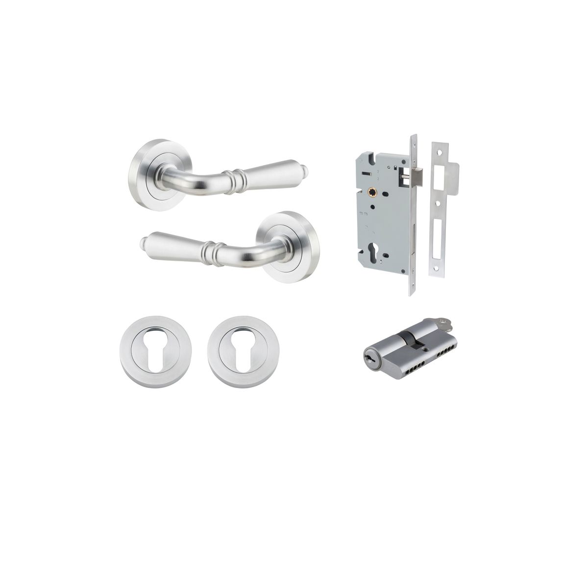 Iver Sarlat  Door Lever Rose Round Concealed Fix Pair, Passage Kit, Privacy Kit , Entrance Kit with High Security Lock - Brushed Chrome