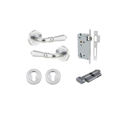 Iver Sarlat  Door Lever Rose Round Concealed Fix Pair, Passage Kit, Privacy Kit , Entrance Kit with High Security Lock - Brushed Chrome