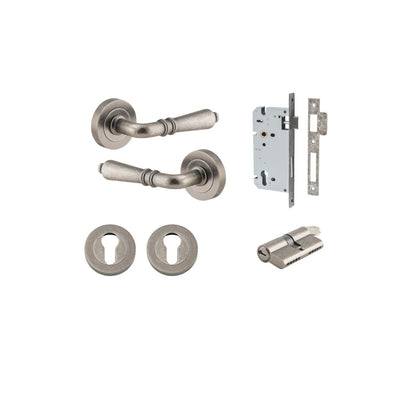 Iver Sarlat  Door Lever Rose Round Concealed Fix Pair, Passage Kit, Privacy Kit , Entrance Kit with High Security Lock - Distressed Nickel
