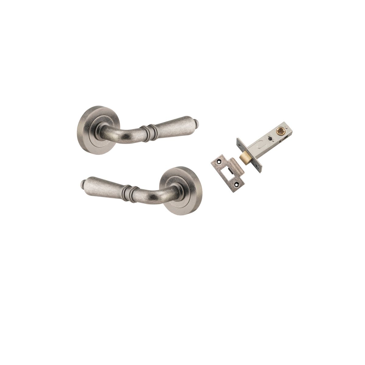 Iver Sarlat  Door Lever Rose Round Concealed Fix Pair, Passage Kit, Privacy Kit , Entrance Kit with High Security Lock - Distressed Nickel