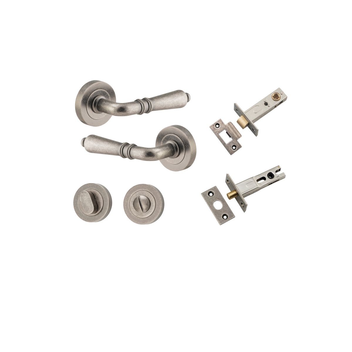 Iver Sarlat  Door Lever Rose Round Concealed Fix Pair, Passage Kit, Privacy Kit , Entrance Kit with High Security Lock - Distressed Nickel
