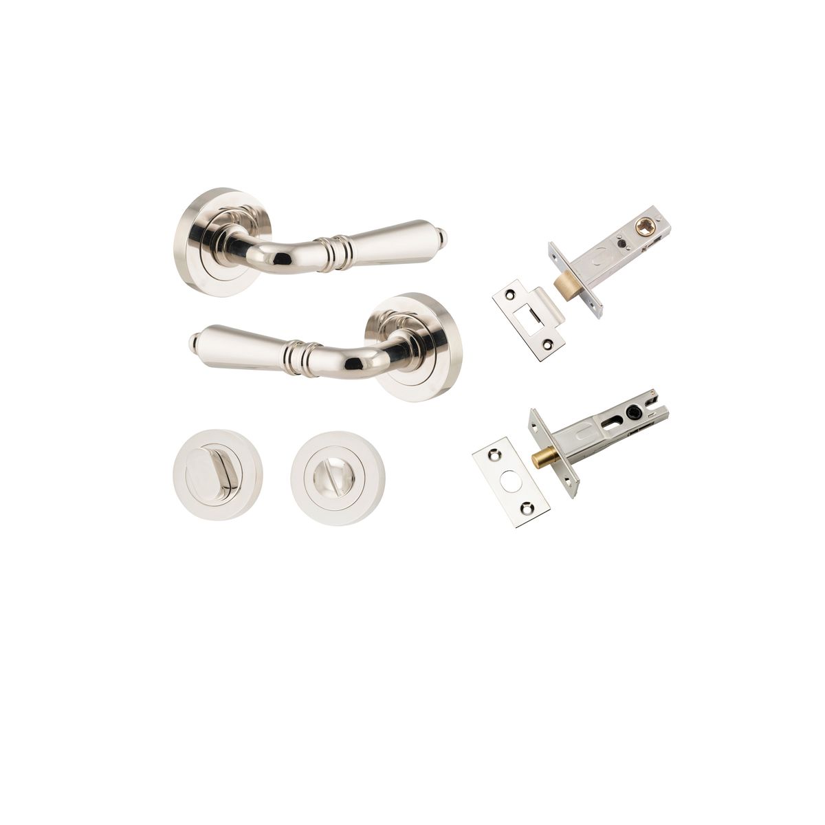 Iver Sarlat  Door Lever Rose Round Concealed Fix Pair, Passage Kit, Privacy Kit , Entrance Kit with High Security Lock - Polished Nickel