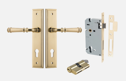 Iver Verona Door Lever 10242 Stepped Backplate Polished Brass - Passage ,Privacy & Entrance