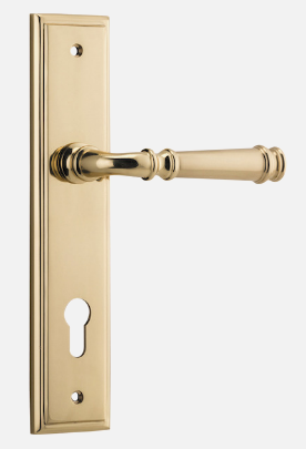 Iver Verona Door Lever 10242 Stepped Backplate Polished Brass - Passage ,Privacy & Entrance