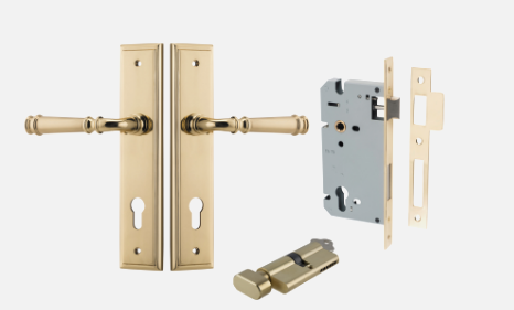 Iver Verona Door Lever 10242 Stepped Backplate Polished Brass - Passage ,Privacy & Entrance