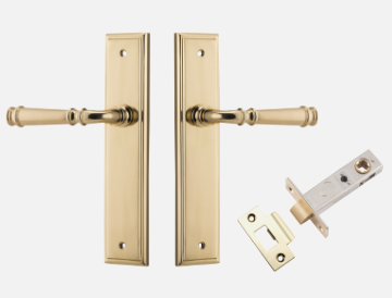 Iver Verona Door Lever 10242 Stepped Backplate Polished Brass - Passage ,Privacy & Entrance