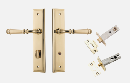 Iver Verona Door Lever 10242 Stepped Backplate Polished Brass - Passage ,Privacy & Entrance