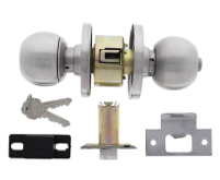 Carbine Australia Epsom 3000 Cylindrical Vestibule set, 60/70mm backset, C4 Keyed to Differ, Boxed, Satin Stainless Steel ,Matte Black & Polished Brass