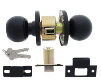 Carbine Australia Epsom 3000 Cylindrical Vestibule set, 60/70mm backset, C4 Keyed to Differ, Boxed, Satin Stainless Steel ,Matte Black & Polished Brass