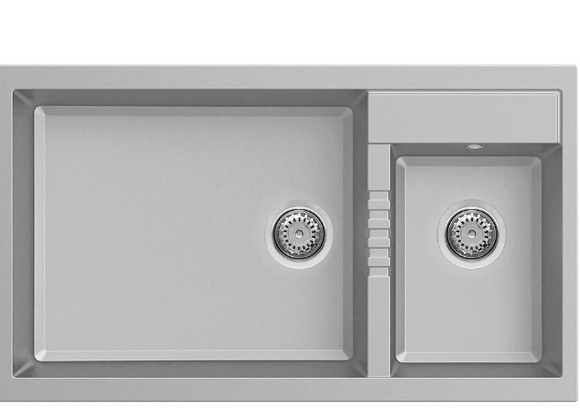 BURNS & FERALL ELLECI SQUARE UNDERMOUNT & TOPMOUNT ALUMINIUM 525 + 250MM DOUBLE  BOWL GRANITE