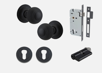 Iver Guildford Door Knob 0223 Round Rose Matt Black - Passage kit ,Privacy kit & Entrance Kit (Dual Function 5 pin and Key Thumb 6 Pin)
