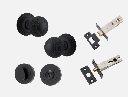 Iver Guildford Door Knob 0223 Round Rose Matt Black - Passage kit ,Privacy kit & Entrance Kit (Dual Function 5 pin and Key Thumb 6 Pin)