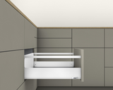 Blum Merivobox Kitset Pull-out - Single Gallery E Height 209mm (M + gallery) - 40kg & 70kg  Length Available in 6 sizes : 270mm ,350mm ,400mm ,450mm ,500mm & 550mm - Orion Grey