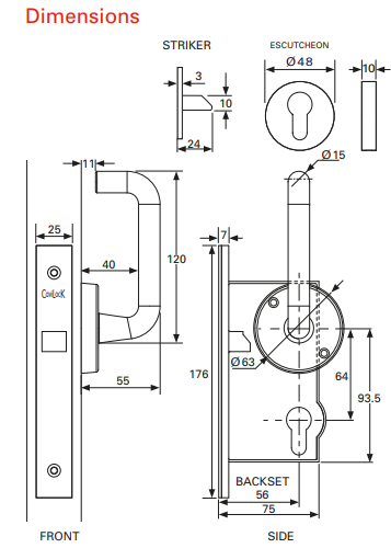 Cavity Slider For Doors Cavilock CL100 Lever/Flushturn Reversible Furniture & Key Both Sides Polished Brass & Satin Chrome