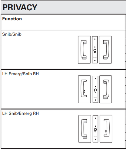Cavity Slider for Doors Cavilock CL406 ADA Privacy Left Handle Snib Right Handle Blank  46-52mm - Available in 6 Colours :  Bright Chrome ,Satin Chrome, Oil Rubbed Bronze ,Satin Nickel, Matte Black ,Custom Finish