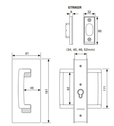 Cavity Slider for Doors Cavilock CL406 ADA BI-Parting Set Privacy Snib Both Sides 46-52mm-Available in 6 Colours :  Bright Chrome ,Satin Chrome, Oil Rubbed Bronze ,Satin Nickel, Matte Black ,Custom Finis