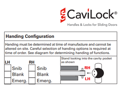 Cavity Slider for Doors Cavilock CL406 ADA Privacy Left Handle Snib Right Handle Blank  46-52mm - Available in 6 Colours :  Bright Chrome ,Satin Chrome, Oil Rubbed Bronze ,Satin Nickel, Matte Black ,Custom Finish