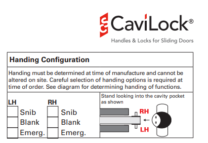Cavity Slider for Doors Cavilock CL406 ADA Privacy Left Handle Snib Right Handle Blank  46-52mm - Available in 6 Colours :  Bright Chrome ,Satin Chrome, Oil Rubbed Bronze ,Satin Nickel, Matte Black ,Custom Finish