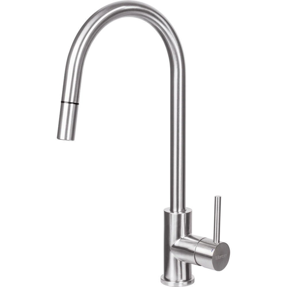 MERCER AURORA LISBON GOOSENECK PULLOUT MIXER IN 5 COLOURS-STAINLESS STEEL ,  BLACK ,GUN METAL ,COPPER ,BRASS