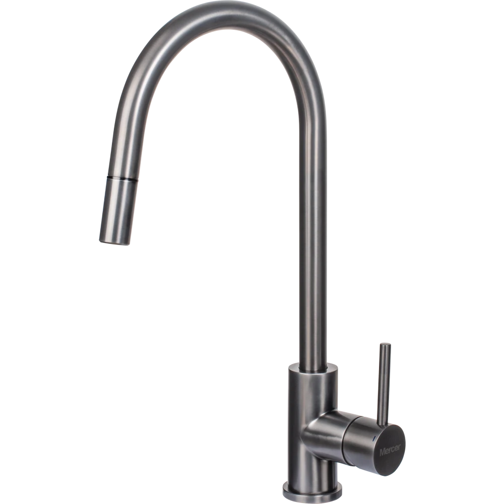 MERCER AURORA LISBON GOOSENECK PULLOUT MIXER IN 5 COLOURS-STAINLESS STEEL ,  BLACK ,GUN METAL ,COPPER ,BRASS