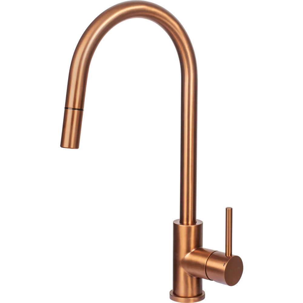 MERCER AURORA LISBON GOOSENECK PULLOUT MIXER IN 5 COLOURS-STAINLESS STEEL ,  BLACK ,GUN METAL ,COPPER ,BRASS