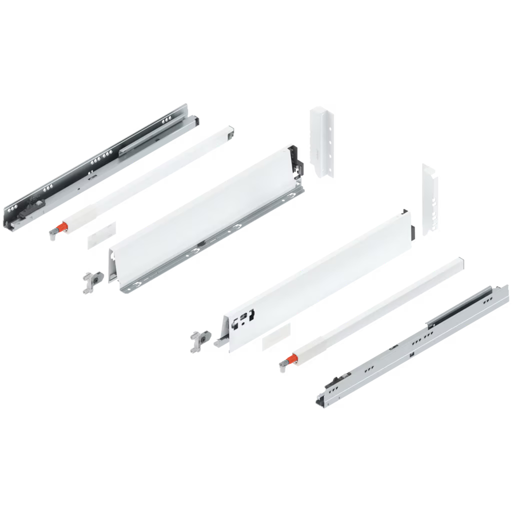 Blum Tandembox Antaro Kitset with Gallery Rails length 500mm X 82.5mm - 224mm (Height 6 Options ) 30KG Silk White