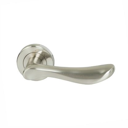 MILES NELSON DOOR HANDLES MILANO RANGE SATIN NICKEL FINISH ANZIO LEFT HAND AND RIGHT HAND DUMMY SET 55MM ROUND ROSE (SINGLE) INCLUDES TAYLOR SPINDLE