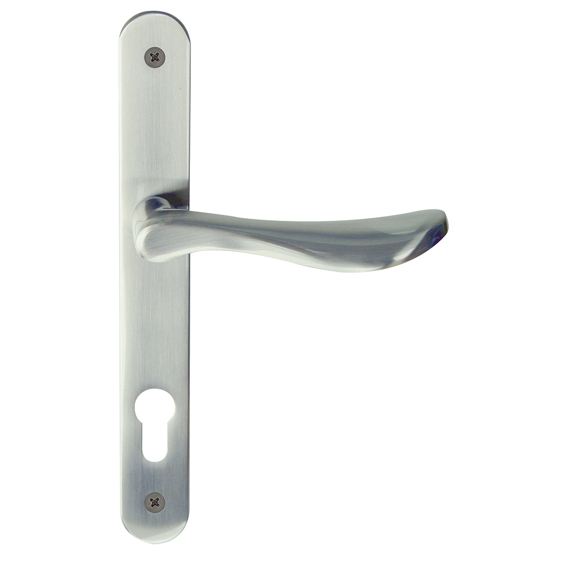 MILES NELSON DOOR HANDLES MILANO RANGE SATIN NICKEL FINISH ANZIO ROUND STYLE LONG PLATE E85 EURO KEYHOLE FURNITURE ONLY / NO LATCH