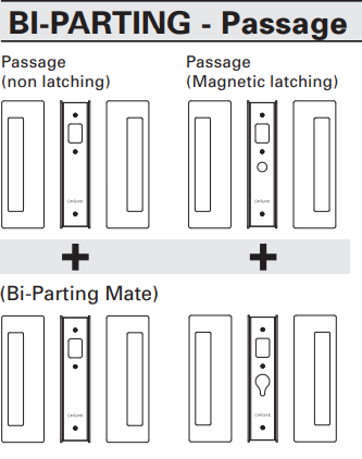 Cavity Slider for Doors CaviLock CL400 BI-Parting Set Passage with Magnet 40-46mm - Available in 6 Colours :  Bright Chrome ,Satin Chrome, Oil Rubbed Bronze ,Satin Nickel, Matte Black & Custom Finish