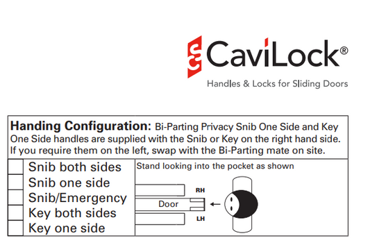 Cavity Slider for Doors CaviLock CL400 BI-Parting Right Handle Key Locking Left Handle Snib 52-58mm - Available in 6 Colours :  Bright Chrome ,Satin Chrome, Oil Rubbed Bronze ,Satin Nickel, Matte Black ,Custom Finish