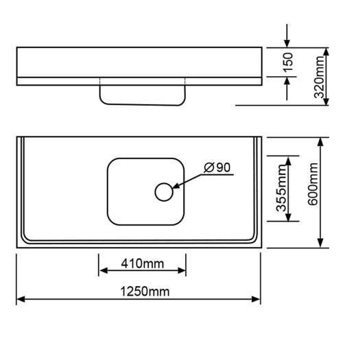 MERCER C2-600 CLASSICLINE SINK BENCH  90MM WASTE WITH OVERFLOW