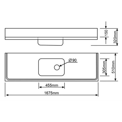 MERCER CLASSICLINE SINK BENCH STAINLESS STEEL C4-500 1675X505  CABINET 90MM WITH OVERFLOW 304