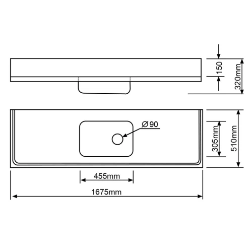 MERCER C4-500  CLASSICLINE SINK BENCH STAINLESS STEEL 1675X505  CABINET 90MM WITH OVERFLOW 304