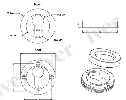 Iver Cambridge Door Knob 0200 Round Rose Polished Brass - Passage kit , privacy kit & Entrance Kit (Dual Function 5 pin and Key Thumb 6 Pin)