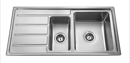 Atlas Range 0.9mm Stainless Steel 1.25 Bowl Kitchen Sink with Drainer Left / Right (XL Overflow)