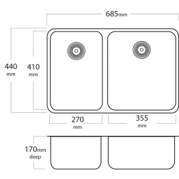 MERCER EC208 STRESSO DOUBLE BOWL 1 & 3/4 SMALL BOWL RIGHT/LEFT HAND TOP MOUNT WITH AND WITH OUT OVERFLOW 304