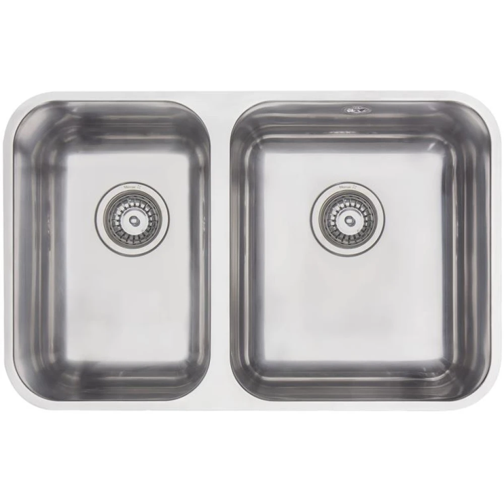MERCER EC208L-R STRESSO DOUBLE BOWL 1 & 3/4 SMALL BOWL RIGHT/LEFT HAND TOP MOUNT WITH AND WITH OUT OVERFLOW 304