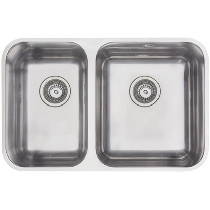 MERCER EC208L-R STRESSO DOUBLE BOWL 1 & 3/4 SMALL BOWL RIGHT/LEFT HAND TOP MOUNT WITH AND WITH OUT OVERFLOW 304