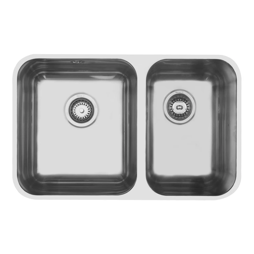 MERCER EC208L-R STRESSO DOUBLE BOWL 1 & 3/4 SMALL BOWL RIGHT/LEFT HAND TOP MOUNT WITH AND WITH OUT OVERFLOW 304