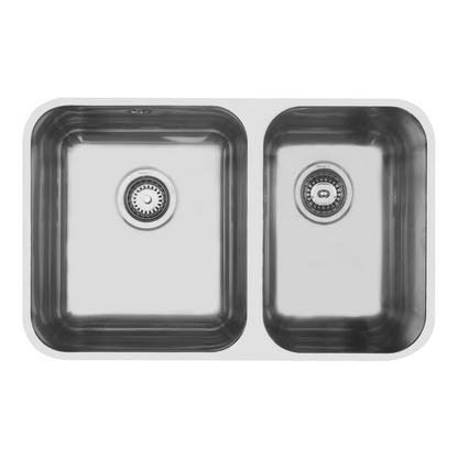 MERCER EC208L-R STRESSO DOUBLE BOWL 1 & 3/4 SMALL BOWL RIGHT/LEFT HAND TOP MOUNT WITH AND WITH OUT OVERFLOW 304
