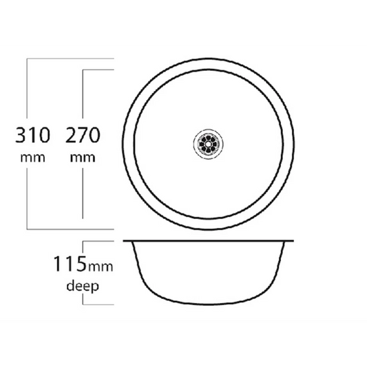 MERCER ER103 OTTO ROUND SINGLE BOWL TOP MOUNT AND UNDER MOUNT WITH OUT OVERFLOW 304