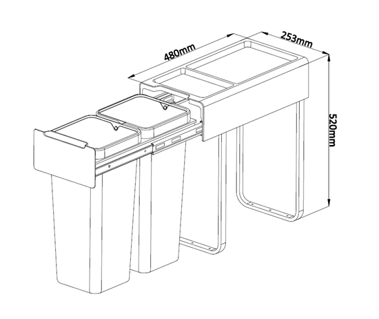 Tanova Easy Mount Basic Soft Close Pull Out Kitchen Bins -300mm 400mm and 450mm Cabinets Handle & Drawer Models